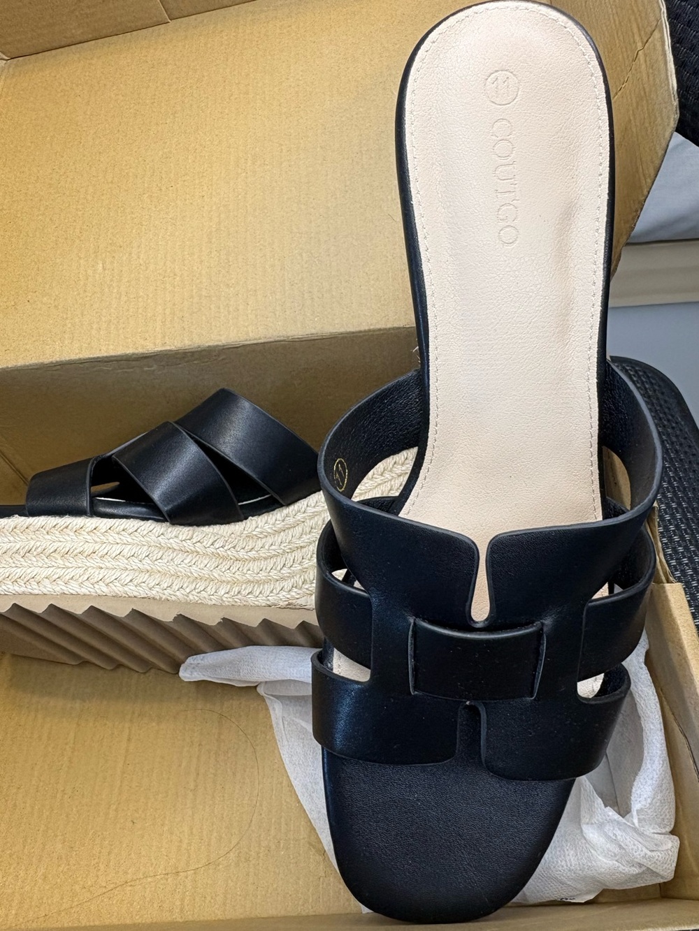 Coutgo Black Wedge Platform Espadrille Open Toe Slide Sandals NWT Size 11 - Picture 7 of 8